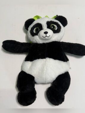 Brother Black White Plush Panda Backpack with Green Accents
